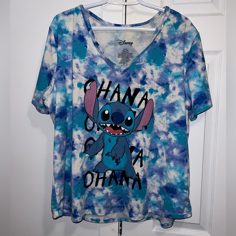 Blue tie dye short sleeve shirt, Disney Stitch